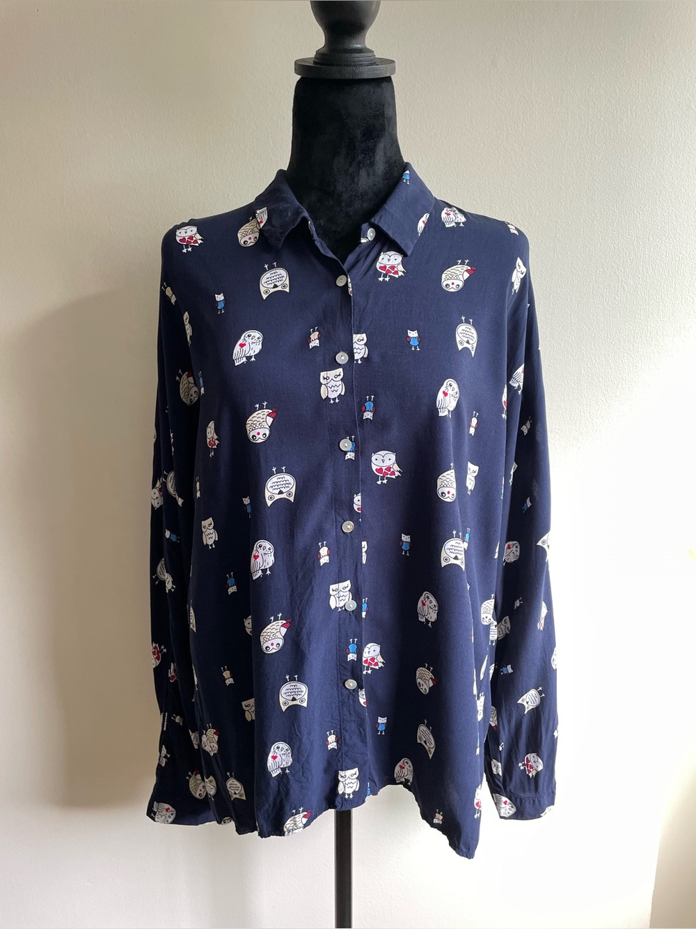Marie Claire Owl Print Dolman Sleeve 100% Viscose Blouse Size 15